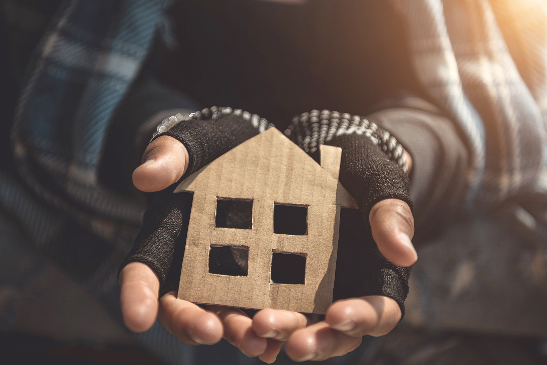 Homeless Person Holding Cardboard House