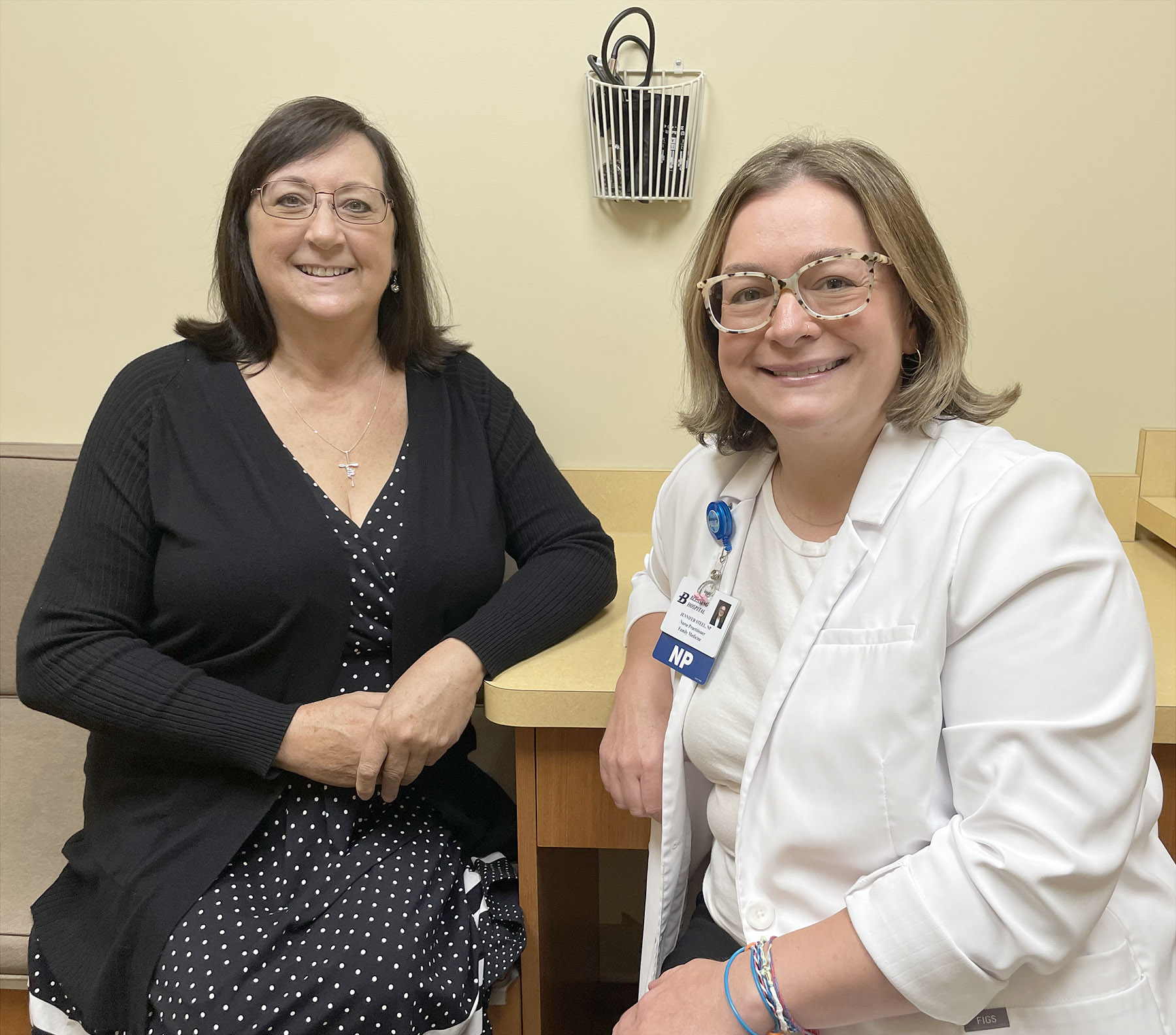 Blessing Hospital NP Jenny Steel and patient Maria Baker