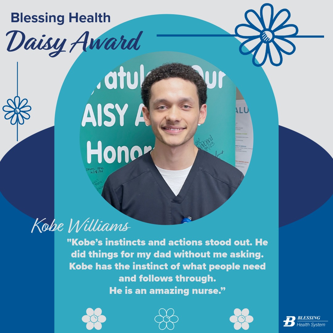 Kobe Williams receives a DAISY award for excellence in patient care.