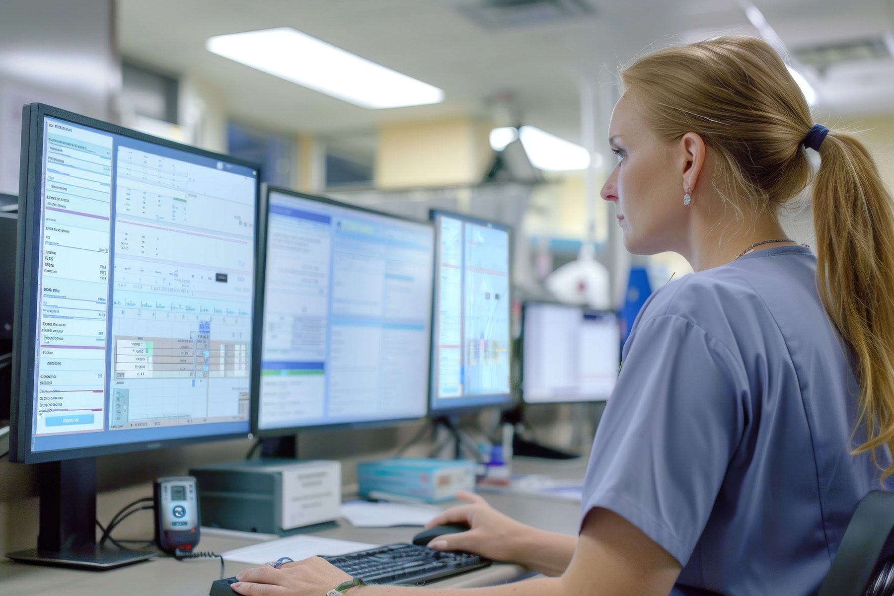 Nurse using computer