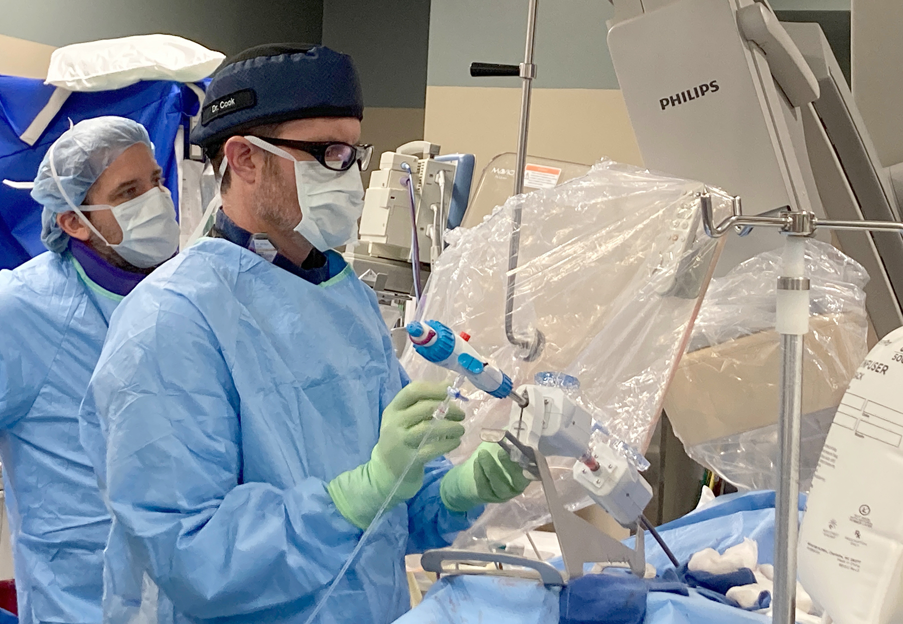 Dr. Jeffrey Cook performs the first TEER heart valve repair procedure at Blessing Hospital on January 19.